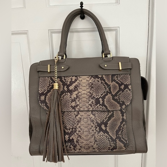 Cuir Rose Leather Snakeskin Gray Taupe SatchelShoulder Crossbody Bag